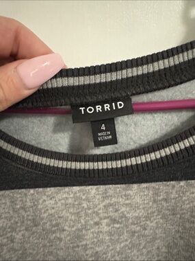torrid gray and black striped crewneck pullover